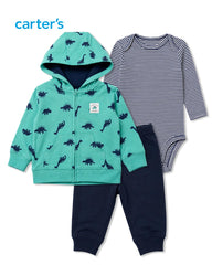 CARTERS 3 PCS DINO HOODIE WITH TOMPER AND TROUSER SET