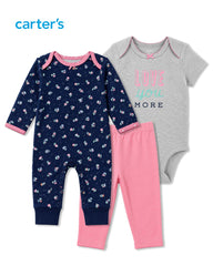 CARTERS 3 PCS FLORAL LOVE YOU MORE ROMPER WITH TROUSER SET