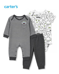 CARTERS 3 PCS MONSTER CHARACTER ROMPER SET
