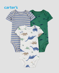CARTERS BABY 3 PACK DINOSAUR AND STRIPED SHORT SLEEVE BODYSUITS