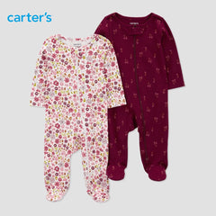 CARTERS BABY DARK PINK 2 PCS PRINTED SLEEP N PLAY SET