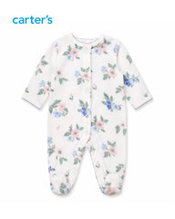CARTERS BABY GIRLS FLORAL FLEECE FOOTED ROMPER