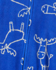 CARTERS BLUE MOOSE FLEECE SLEEP & PLAY ROMPER