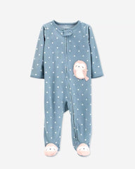 CARTERS BLUE POLKA DOT FLEECE SLEEP & PLAY ROMPER