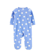 CARTERS BLUE POLKA DOT SHEEP FLEECE SLEEP & PLAY ROMPER