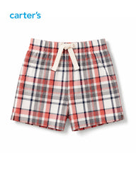 CARTERS CORAL 2 PCS POLO T-SHIRT WITH PLAID SHORT SET