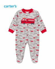 CARTERS FIRE TRUCK FLEECE FOOTIE SLEEP & PLAY ROMPER