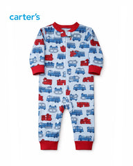 CARTERS FIRE TRUCK FUN BABY ZIP UP ROMPER