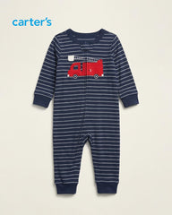 CARTERS FIRE TRUCK STRIPES BABY ROMPER