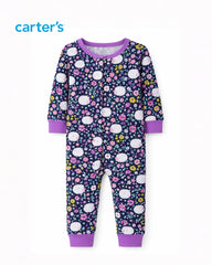 CARTERS FLORAL SHEEP PRINT ZIP UP ROMPER