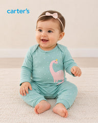 CARTERS GREEN SWEET DINO ROMPER 3 PCS SET