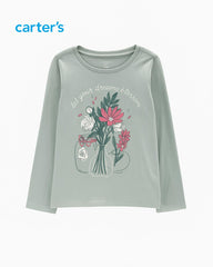 CARTERS GREEN PRINTED LONG SLEEVE JERSEY T-SHIRT