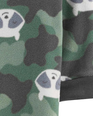 CARTERS GREEN RACCOON PRINT FLEECE ROMPER