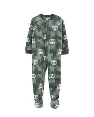 CARTERS GREEN RACCOON PRINT FLEECE ROMPER