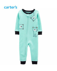 CARTERS GREEN STRIPED BEAR SNUG FIT ROMPER