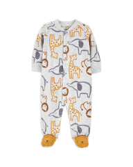CARTERS GREY ANIMAL FLEECE SNAP-UP SLEEP & PLAY ROMPER
