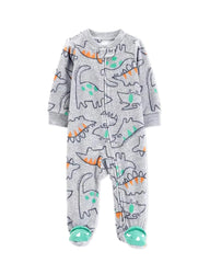 CARTERS GREY DINO PRINT MICRO FLEECE FOOTED ROMPER