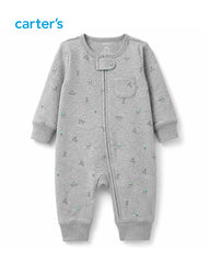 CARTERS GREY LITTLE DINO SLEEP & PLAY ZIPPER ROMPER