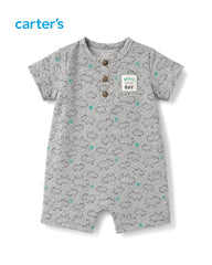 CARTERS GREY RHINO PRINT HENLEY ROMPER