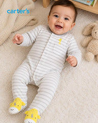 CARTERS GREY STRIPED GIRAFFE FOOTIE SLEEP & PLAY ROMPER
