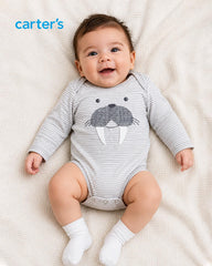 CARTERS GREY STRIPED WALRUS BODYSUIT