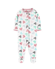 CARTERS HEARS PRINT MICRO FLEECE FOOTED ROMPER
