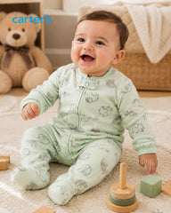 CARTERS MINT ELEPHANT FLEECE FOOTIE SLEEP & PLAY ROMPER