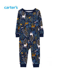 CARTERS NAVY BLUE DEER SNUG FIT COTTON ROMPER
