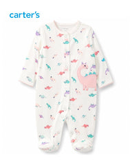 CARTERS PFF WHITE DINOSAUR FOOTED SLEEP & PLAY ROMPER