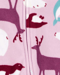 CARTERS PINK ANIMAL PRINTED MICRO FLEECE FOOTED ROMPER