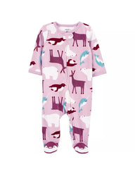 CARTERS PINK ANIMAL PRINTED MICRO FLEECE FOOTED ROMPER