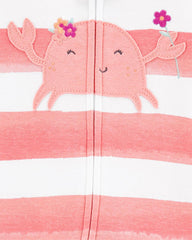 CARTERS PINK CRAB COTTON FOOTLESS ROMPPER