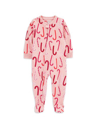 CARTERS PINK HOLIDAY FLEECE SLEEP & PLAY ROMPER