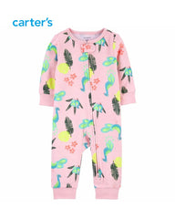 CARTERS PINK PEACOCK SNUG FIT ROMPER
