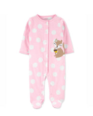 CARTERS PINK POLKA DOT SQUIRREL FLEECE OVERALL ROMPER