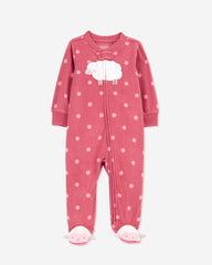 CARTERS ROSE PINK POLKA DOT SHEEP MICRO FLEECE ROMPER