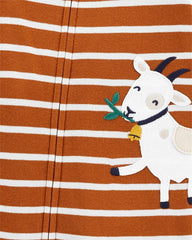 CARTERS STRIPED GOAT  PATCH SNUG FIT ROMPER