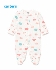 CARTERS SWEET CLOUDS & BOW FOOTIE SLEEP & PLAY ROMPER