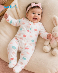 CARTERS SWEET CLOUDS & BOW FOOTIE SLEEP & PLAY ROMPER
