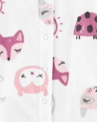 CARTERS WHITE ANIMALS FLEECE SLEEP & PLAY ROMPER