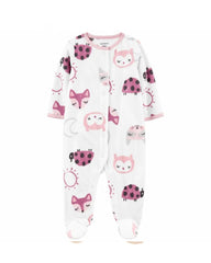 CARTERS WHITE ANIMALS FLEECE SLEEP & PLAY ROMPER