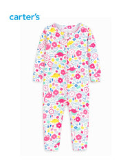 CARTERS WHITE FLORAL DINO PRINT BABY ZIP ROMPER
