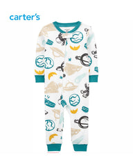 CARTERS WHITE OVERALL PRINTED SNUG FIT COTTON ROMPER
