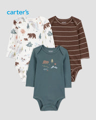 CARTERS WILDERNESS 3 PACK LONG SLEEVE COTTON BODYSUIT