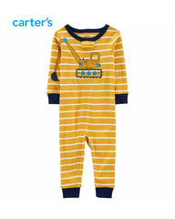 CARTERS YELLOW STRIPED CONSTRUCTION SNUG FIT ROMPER