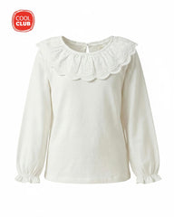 COOL CLUB NATURAL WHITE RUFFLE DETAILED LONG SLEEVE T-SHIRT