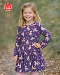 COOL CLUB PURPLE LONG SLEEVE UNICORN PRINT DRESS