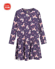 COOL CLUB PURPLE LONG SLEEVE UNICORN PRINT DRESS