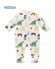 CUDDLESOME DINOSAUR PRINT PLUSH FLEECE ROMPER