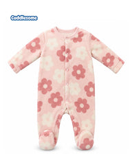 CUDDLESOME PINK FLORAL PLUSH FLEECE ROMPER